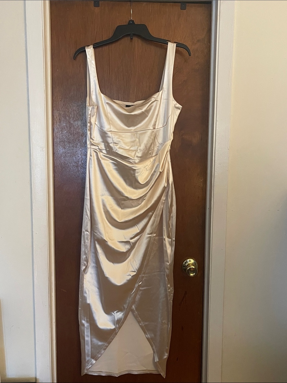 Windsor Satin Cowl Neck Champagne Midi Dress